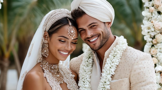 A man and woman in traditional indian wedding attire photo