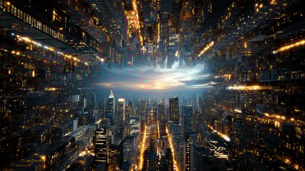 A cityscape with skyscrapers and lights photo
