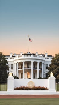 A warm and soft morning light shines on the White House, with a gradient sky providing the ideal backdrop for Presidents Day content. photo