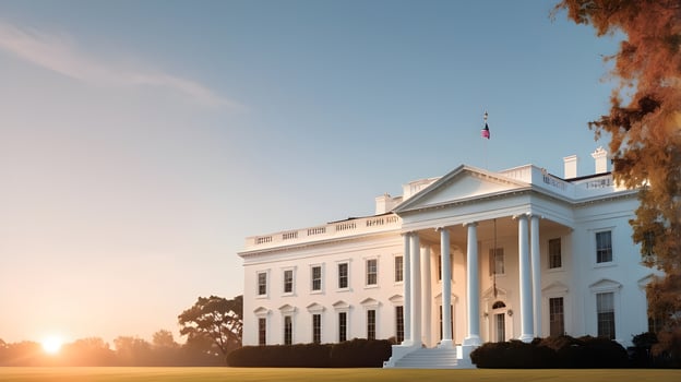 The early morning glow highlights the White House, with a sky gradient thats perfect for adding Presidents Day text. photo
