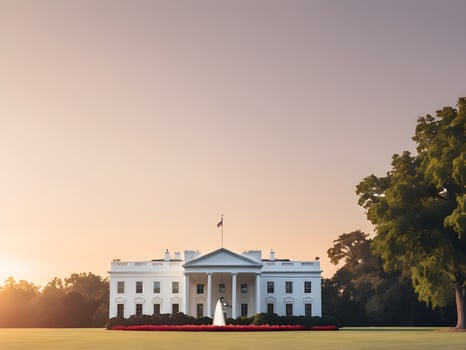 A warm morning light bathes the White House, accompanied by a gradient sky that provides an ideal canvas for Presidents Day text. photo
