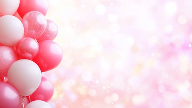 A cluster of pink and white balloons against a soft, sparkling background. photo