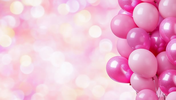 A cluster of pink balloons against a soft, blurred pink background. photo