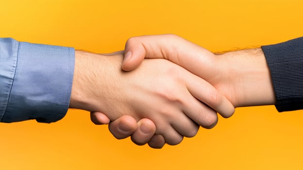 Handshake between two people on a bright yellow background photo