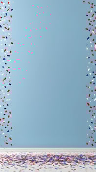 A lively scene featuring falling red, white, and blue confetti, with a central space for Presidents Day copy. photo