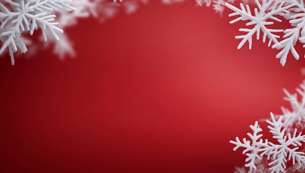 A festive red background adorned with white snowflakes for holiday themes. photo