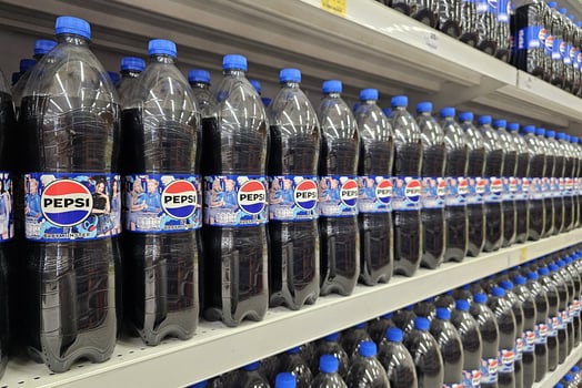 Bangkok, Thailand February 15, 2025 Pepsi on the shelf in Supermarket. Pepsi is a carbonated soft drink with a cola flavor, manufactured by PepsiCo. photo