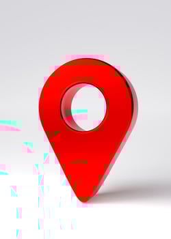 Red pin isolated on white vertical background, GPS location map, pointer for destination photo