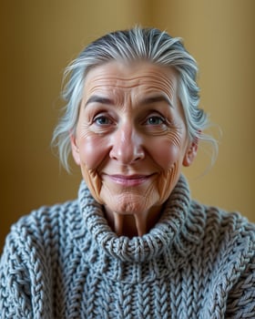 Warm Portrait of Older Woman with Silver Hair and Cozy Sweater photo
