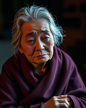 Thoughtful Elderly Woman in Cozy Setting with Warm Colors photo
