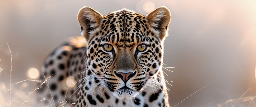 A leopard is looking at the camera in the grass photo
