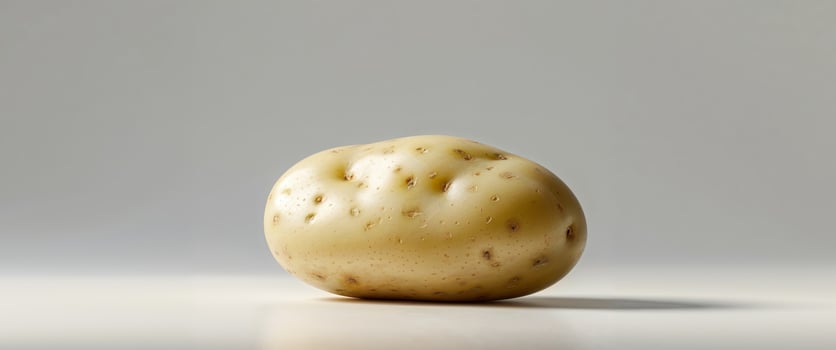 A potato is shown on a white surface photo