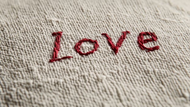 Playful childlike hand embroidered love design for creative craft projects photo