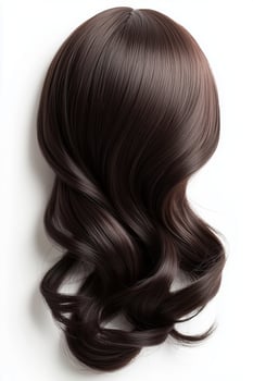 Long brown wavy hairpiece on white background photo