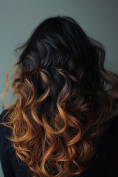 Close-up of long wavy hair with ombre color transition from dark to light photo