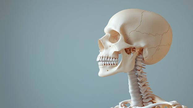 Human skeleton model showing detailed anatomical features and structure photo