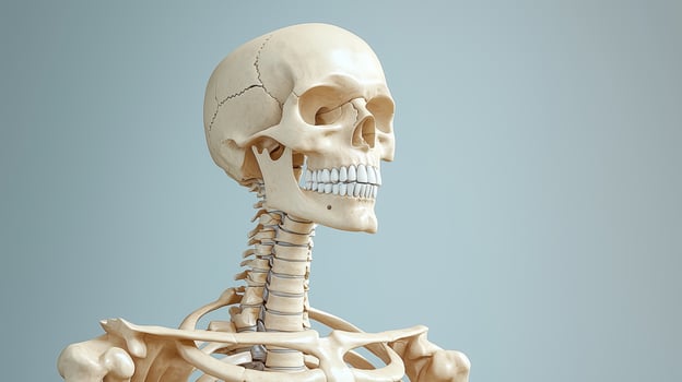 Realistic human skeleton model with detailed structure and articulated joints photo