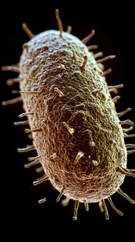 Close-up of a detailed microscopic image of a bacterium on a black background photo