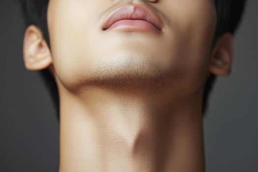 Close-up of male neck and chin with smooth skin and defined jawline photo