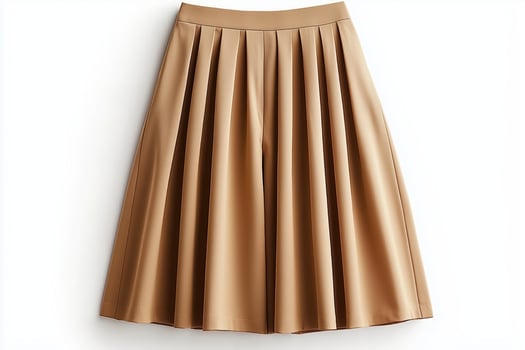 Chic tan flared midi skirt with pleats on white background photo