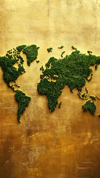 Green Grass World Map on Gold Background photo