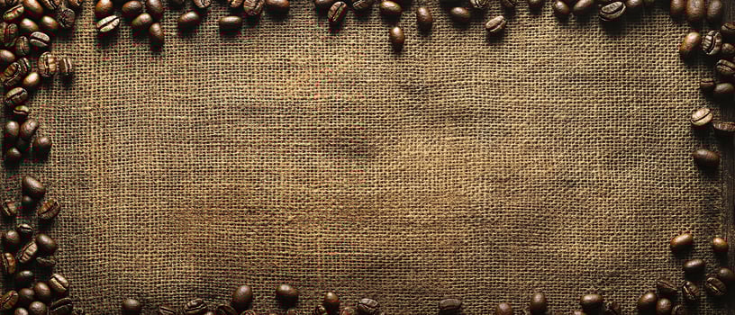 Rustic Burlap Texture with Scattered Roasted Coffee Beans in Warm Lighting photo