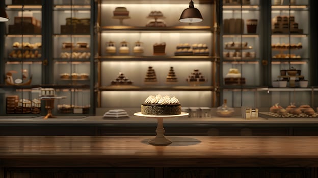 Chocolate Cake on Display in Bakery photo