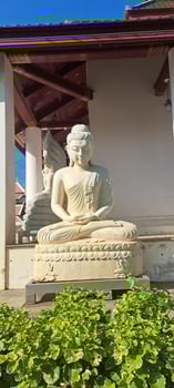 white Sculpture of a Buddha on the facade of a building photo