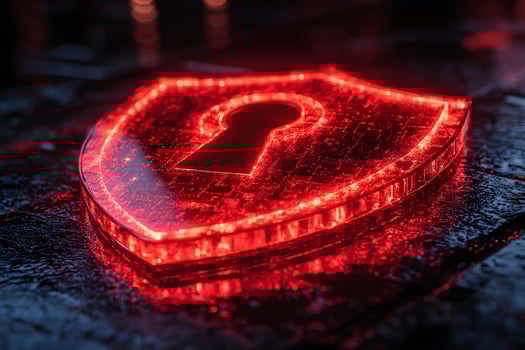 Futuristic Digital Security Concept with Glowing Red Shield photo