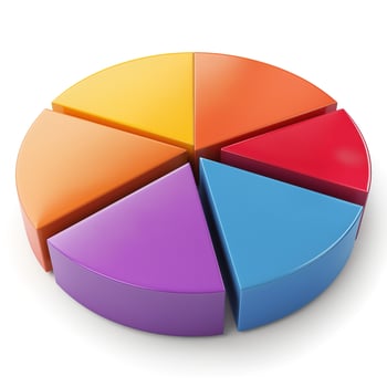Vibrant 3D pie chart showcasing six segments in bold colors, symbolizing data and analytics. photo