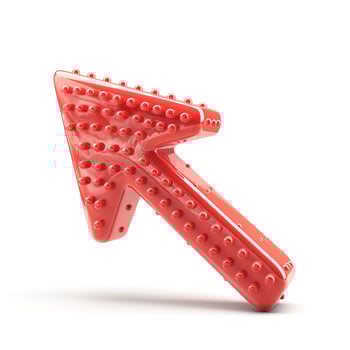 A vibrant red, glossy upward arrow with rounded bumps, symbolizing growth and progress. photo