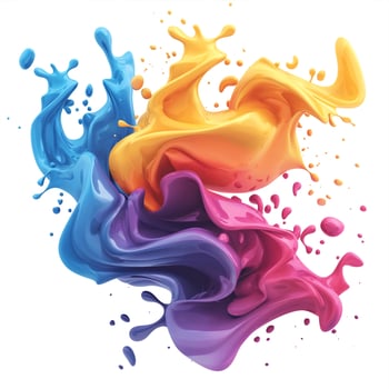 Vibrant splashes of blue, orange, and purple paint create a dynamic, fluid composition that evokes creativity and energy. photo