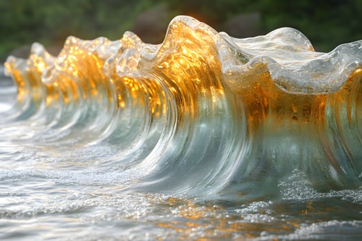 Golden Light Illuminating Glassy Ocean Waves at Sunset in Nature photo