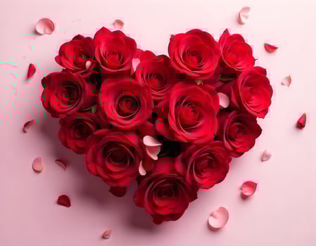 Valentine's day background with red roses on pink background. photo
