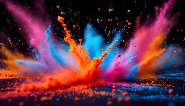Colorful powder explosion on black background photo
