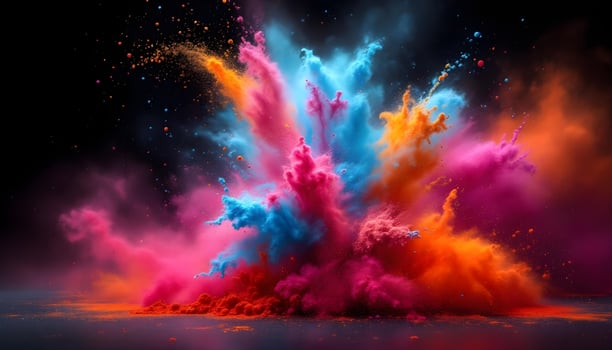 Colorful powder explosion on black background photo