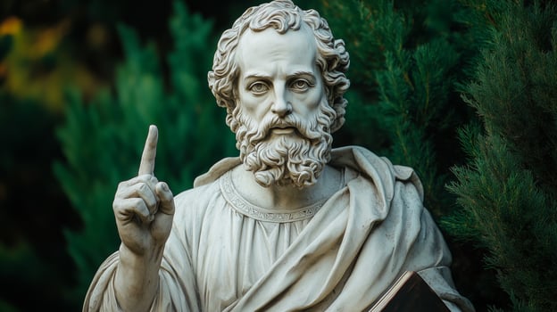 A statue of st peter is pointing to the sky photo