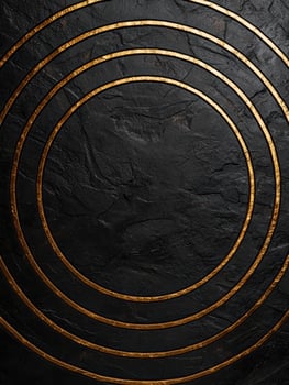 Abstract black stone texture with golden circles photo