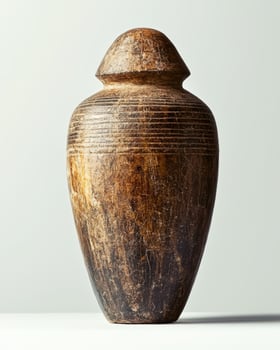 A rustic brown urn with a lid photo
