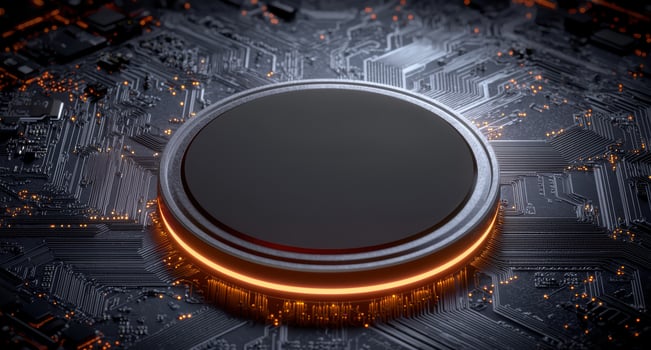 Close up of a modern computer processor on a circuit board. photo