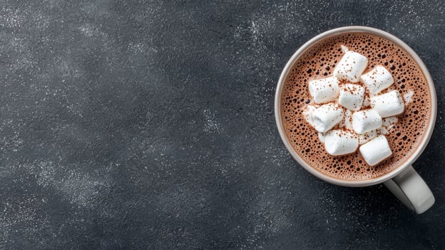 Hot chocolate with marshmallows on a dark background photo