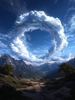 Dramatic mountain landscape with a circular cloud formation photo