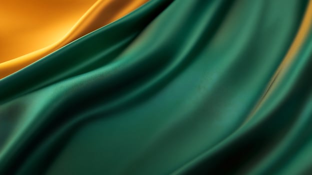 Abstract image of teal and gold fabric, flowing waves, luxurious texture. photo