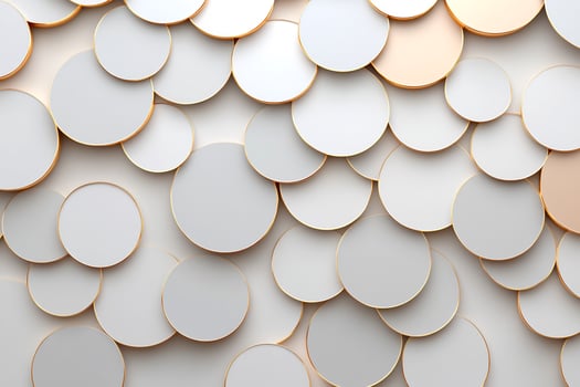 Abstract background with overlapping circles in white, grey, and gold. photo