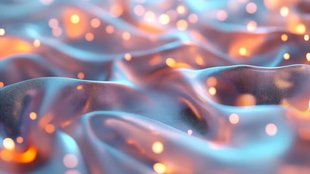 Shimmering silk fabric with glowing bokeh lights. photo