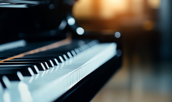 Close-up of grand piano keys, shallow depth of field. photo