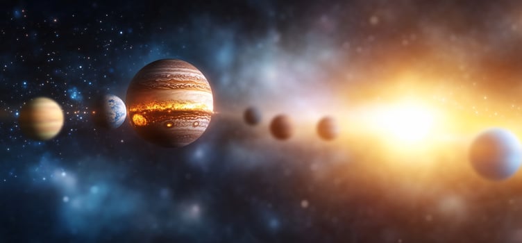 Planets orbiting a bright star in space. photo