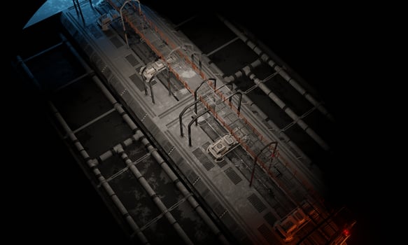 Hight angle view science fiction base of operations at night 3d render photo