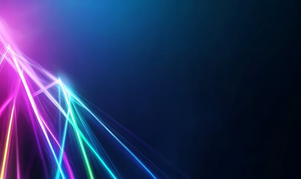 Abstract vibrant neon light rays on dark background. photo