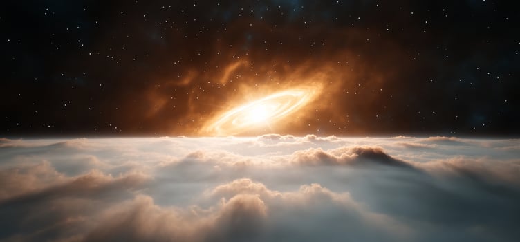 Glowing ring nebula over cloudscape. photo